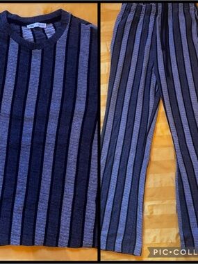 Men’s Zara Navy & Light Blue Striped Knit Top and Pants Set